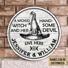 Personalized Witch Handsome Devil Customized Wood Circle Sign