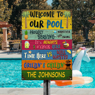 Personalized Swimming Welcome To Our Pool Customized Classic Metal Signs