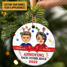 Christmas Chibi Couple Annoying Each Other Since - Personalized Custom Circle Ceramic Ornament