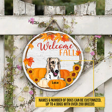 Dog Welcome Fall Autumn Custom Wood Sign, Dog Door Hanger - Personalized Gift For Dog Lovers