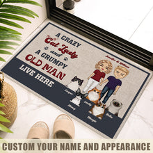 A Crazy Cat Lady And Her Grumpy Old Man Live Here - Couple Doormat - Family Gift for Cat Lovers, Couples Personalized Custom Doormat