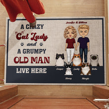 A Crazy Cat Lady And Her Grumpy Old Man Live Here - Couple Doormat - Family Gift for Cat Lovers, Couples Personalized Custom Doormat