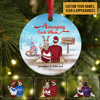 Christmas Family Couple Annoying Each Other Since - Personalized Custom Circle Ceramic Ornament