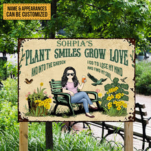 Plant Smiles Grow Love - And Into The Garden I Go Gardening Girl - Gift For Mother - Personalized Custom Classic Metal Signs