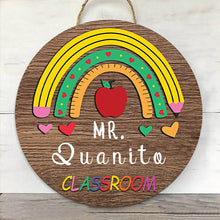 Teacher Welcome Sign, Teacher Door Sign, Teacher Name Sign, Rainbow Wall Hanging, Teacher Gift, Front Door Decor, Wood Sign, Back To School