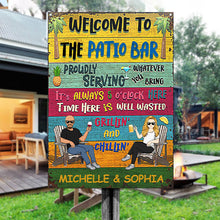 Patio Welcome Grilling Proudly Serving Whatever You Bring Husband Wife Couple Single - Backyard Sign - Personalized Custom Classic Metal Signs