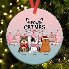 Meowy Catmas, Pine Forest Bauble, Circle Ceramic Ornament, Personalized Cat Breeds Ornament, Cat Lovers Gifts