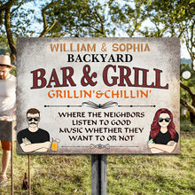 Backyard Bar & Grill Listen To Good Music Husband Wife - Personalized Custom Classic Metal Signs