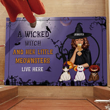 A Wicked Witch And Her Little Meownsters Live Here - Halloween Doormat - Gift For Cat Lovers Personalized Custom Doormat