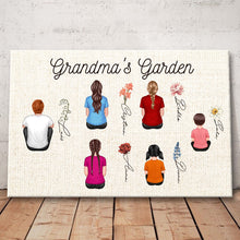 Birth Month Flowers Gift For Mom Garden With Grandkids Personalized Custom Framed Canvas Wall Art