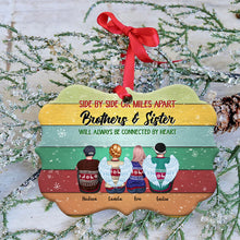 Sisters And Brothers Connected By Heart - Personalized Aluminum Ornament - Christmas Gift For Brothers, Sisters, Cousins - Ugly Christmas Sweater Sitting