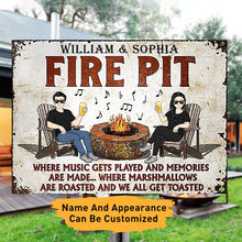 Fire Pit Where Music Gets Played Husband Wife Camping Couple - Backyard Sign - Personalized Custom Classic Metal Signs