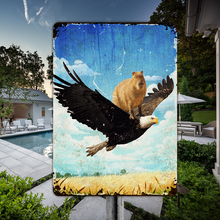 Fun Capybara Flying With Bird Metal Sign, Farmhouse Sign, Wall Decoration
