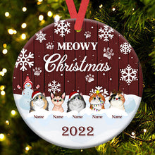 Meowy Christmas - Christmas Gift For Cat Lovers - Personalized Custom Circle Ceramic Ornament