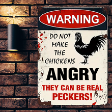 Vintage Funny Warning Chicken Decorations Farm Home Restaurant Garage Outdoor Indoor Wall Decor