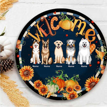 Welcome Fall - Flowers Around Woodsign - Personalized Dog Autumn Door Sign