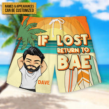 If Lost Return To Bae - Personalized Couple Beach Shorts - Matching Swimsuits For Couples - Gift For Couples, Husband Wife