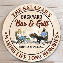 Backyard Bar & Grill - Personalized Round Wood Sign - Birthday Gift For Couple, Husband, Wife, Parents, Dog Lovers