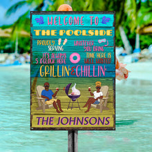 Poolside Proudly Serving Whatever You Bring Husband Wife Couple - Pool Sign - Personalized Custom Classic Metal Signs