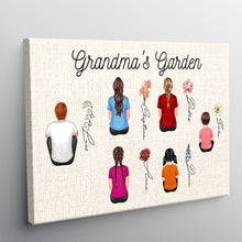 Birth Month Flowers Gift For Mom Garden With Grandkids Personalized Custom Framed Canvas Wall Art