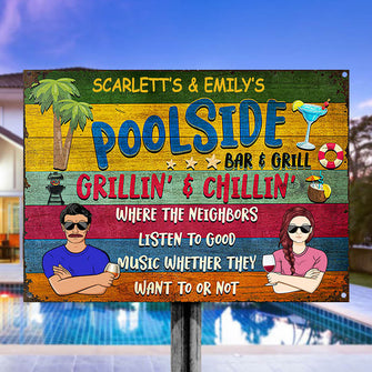 Poolside Bar & Grill Summer - Gift For Couples - Personalized Custom Classic Metal Signs
