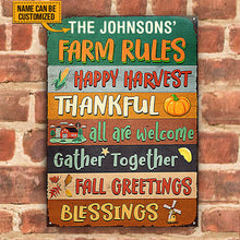 Autumn Farm Rules Fall Greetings, Harvest Season, Farmhouse, Farm Decor, Custom Classic Metal Signs