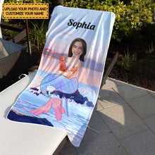 Custom Photo - Beach Themed Mermaid Summer Beach Towel - Summer Customized Beach Towel - Personalized Custom Beach Towel