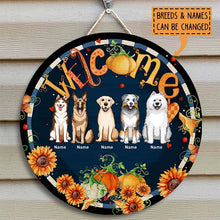 Welcome Fall - Flowers Around Woodsign - Personalized Dog Autumn Door Sign