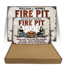 Fire Pit Where Music Gets Played Husband Wife Camping Couple - Backyard Sign - Personalized Custom Classic Metal Signs