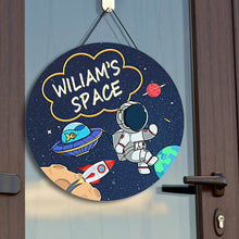 Personalised Space Name Sign, Children's Bedroom Decor, Space Door Hanger, Kids Name Plaque, Boys Bedroom Round Door Sign