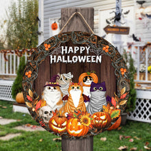 Halloween Cats Wreath Personalized Door Hanger Sign