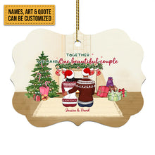 Christmas Couple With Dogs - Personalized Aluminum Ornament, Gift For Family, Couple, Dog Lovers