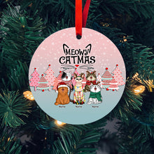 Meowy Catmas, Pine Forest Bauble, Circle Ceramic Ornament, Personalized Cat Breeds Ornament, Cat Lovers Gifts