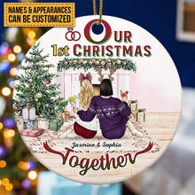 Christmas Family Couple First Christmas Together - Personalized Custom Circle Ceramic Ornament