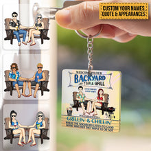 Poolside Where The Neighbors Listen To The Good Music - Summer Keychain - Gift For Couples Personalized Custom Keychain