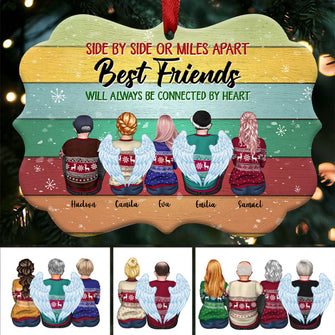 Sisters And Brothers Connected By Heart - Personalized Aluminum Ornament - Christmas Gift For Brothers, Sisters, Cousins - Ugly Christmas Sweater Sitting