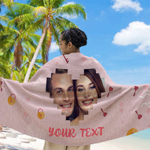 Custom Photo Open The Heart Lock With Love - Beach Towel - Couple Gift Personalized Custom Face Beach Towel