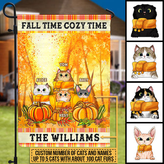 Cats Fall Time Cozy Time Custom Flag, Thanksgiving Gift, Fall Decor, Home Decor