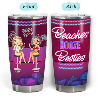 Chibi Girl Beaches Booze Besties Friendship - Personalized Custom Tumbler