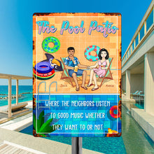 Good Music Family Couple Swimming Poolside - Poolside Sign - Personalized Custom Classic Metal Signs