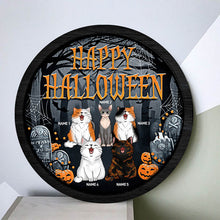 Halloween Welcome Door Signs, Halloween Decorations For Cat Lovers, Foggy Cemetery Custom Wooden Signs , Cat Mom Gifts