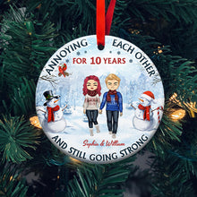 Old Couple Annoying Each Other - Christmas Gift For Couple - Personalized Custom Circle Ceramic Ornament