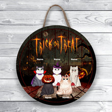 Halloween Trick Or Treat Welcome Signs, Halloween Decorations For Cat Lovers, Custom Wooden Signs , Cat Mom Gifts