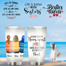 Sisters Forever Never Apart Maybe In Distance But Never At Heart - Personalized Tumbler Cup.