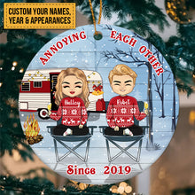 Camping Chibi Couple Christmas Annoying Each Other Since - Personalized Custom Circle Ceramic Ornament