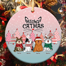 Meowy Catmas, Pine Forest Bauble, Circle Ceramic Ornament, Personalized Cat Breeds Ornament, Cat Lovers Gifts