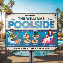 Family Couple Poolside Where Memories Are Made - Gift For Dog Lover - Personalized Custom Classic Metal Signs-CUSTOMOMO