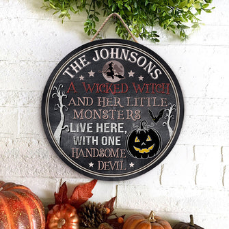 Wicked Witch Monsters And Devil Hanging Halloween Custom Wood Circle Signs, Wall Art, Decorative Wood Sign, Halloween Decor