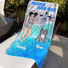 Summer Cute Cat And Beach Beach Towel  Customized Beach Towel - Personalized Custom Beach Towel - Gift For Cat lover