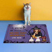 A Wicked Witch And Her Little Meownsters Live Here - Halloween Doormat - Gift For Cat Lovers Personalized Custom Doormat